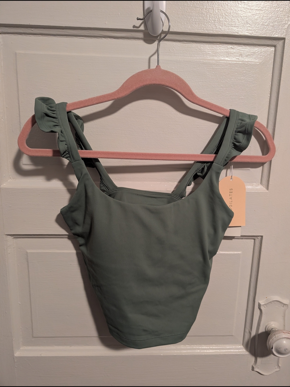 NWT Sporty Coquette Ruffle Strap Crop Tank Top W/ Shelf Bra Blogilates XS